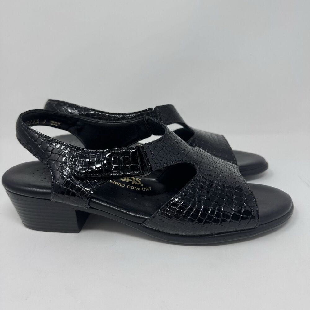 SAS Tripad Comfort Women's Size 8.5M Black Croc Leather Slingback Heeled Sandal